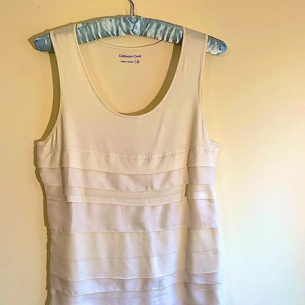 Mixed Media Layered Cream Tank Top - Picture 3 of 6